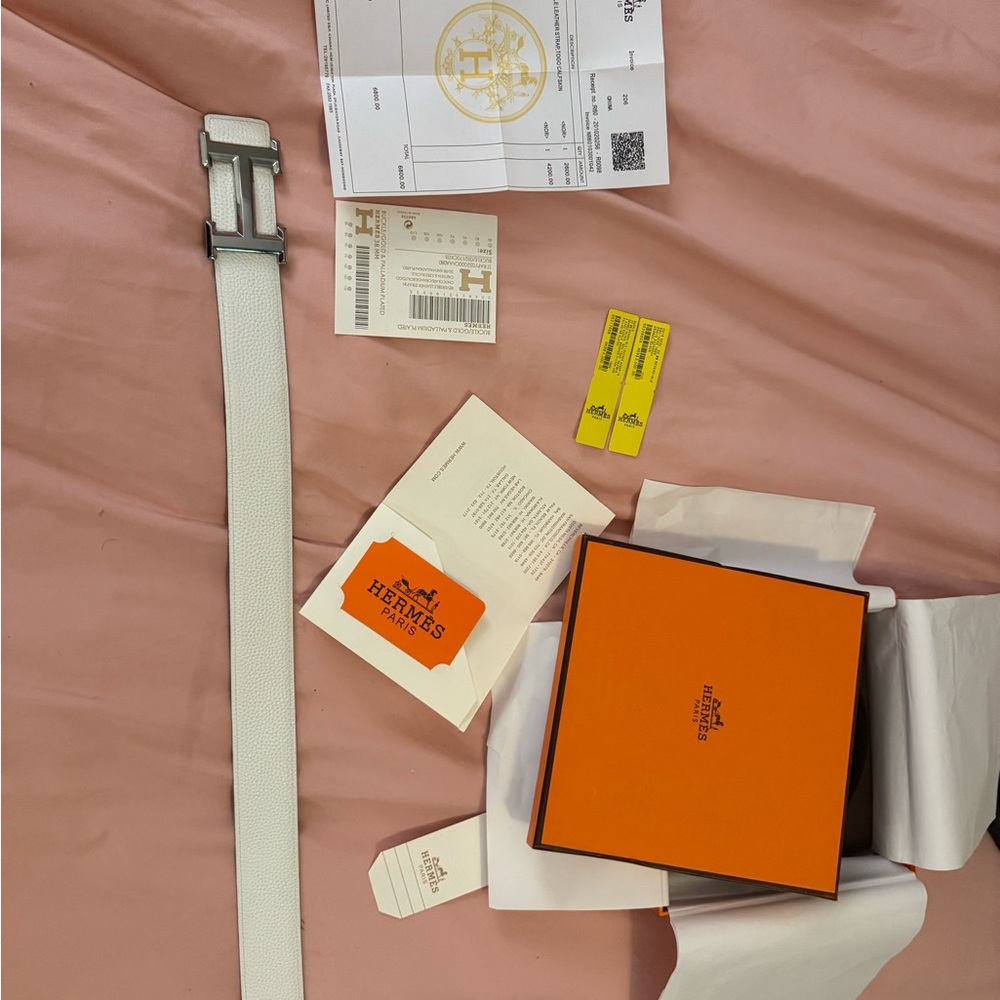 Hermès Black/White Reversible Calfskin Leather Belt with Box